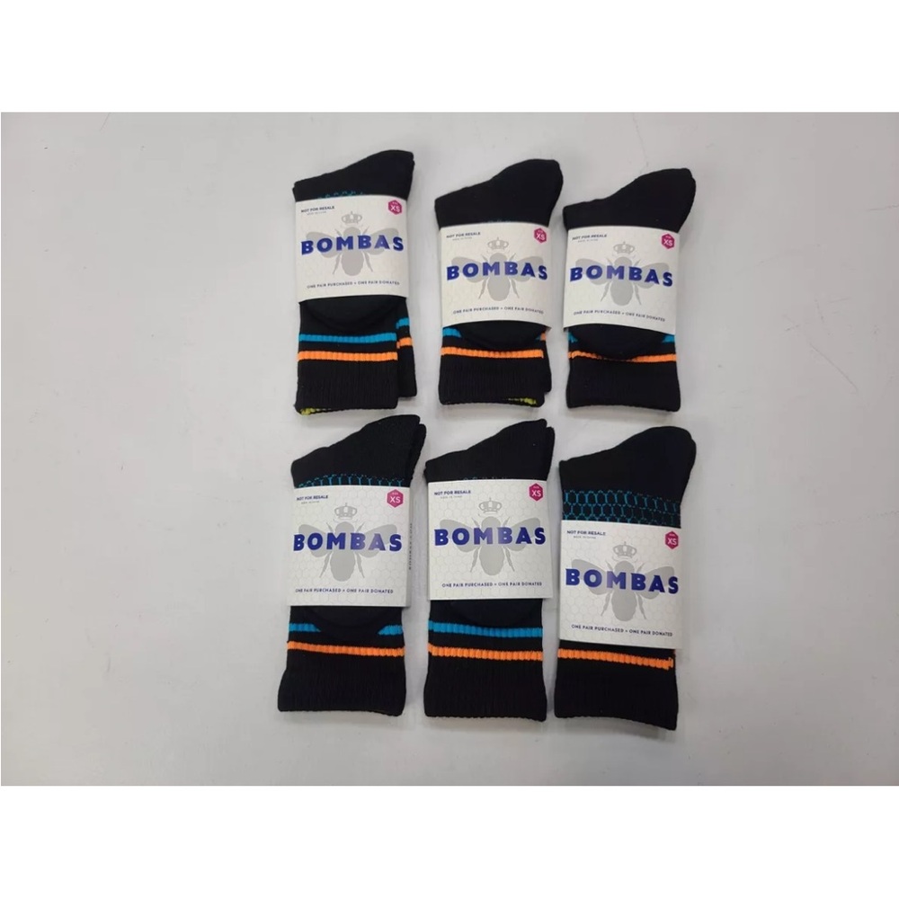 Bombas Black Socks With Colorful Print 6 PAIRS Size XS Fits Kids Size 1-6 NEW